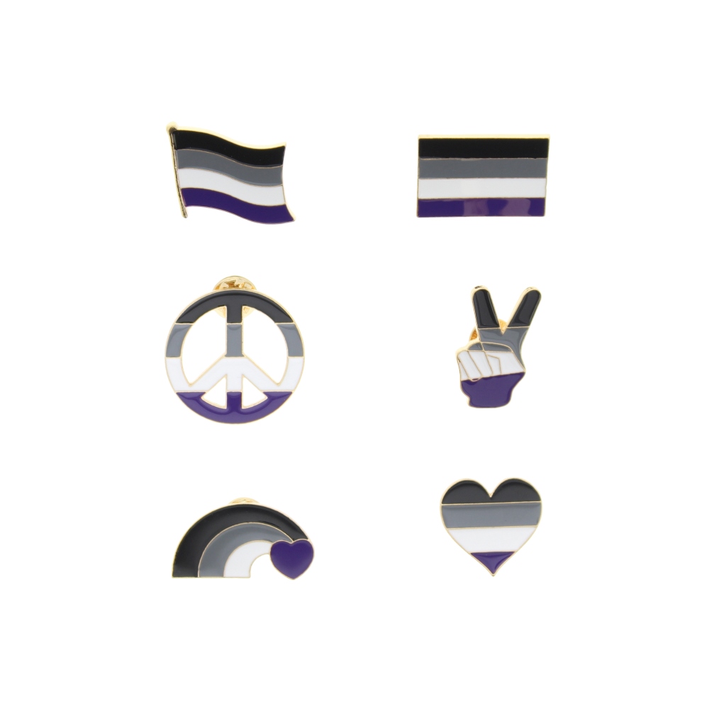 Zac's Alter Ego - Set of 6 Heavy Metal Asexual Equality Pin - Multicolours